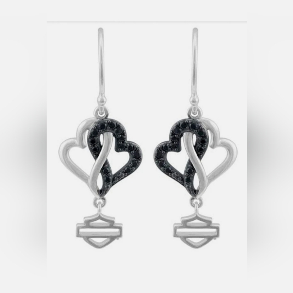 Harley-Davidson Silver and Black Heart Earrings
